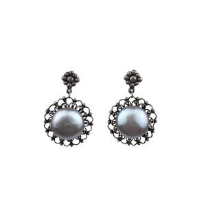 BJ Real Pearl Circles Sterling Silver Pierced Earrings